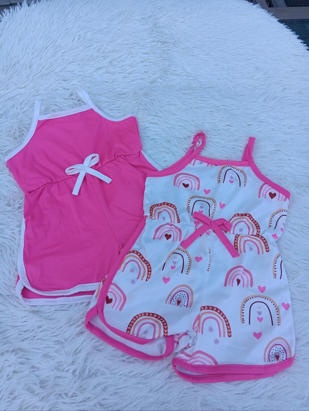 Girls Pink Rainbow Rompers Set Of 2 Pieces Size 3/6 M